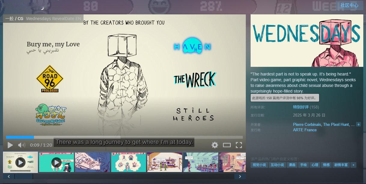 【Steam喜加一】视觉小说游戏《星期三》（Wednesdays）已可在免费领取