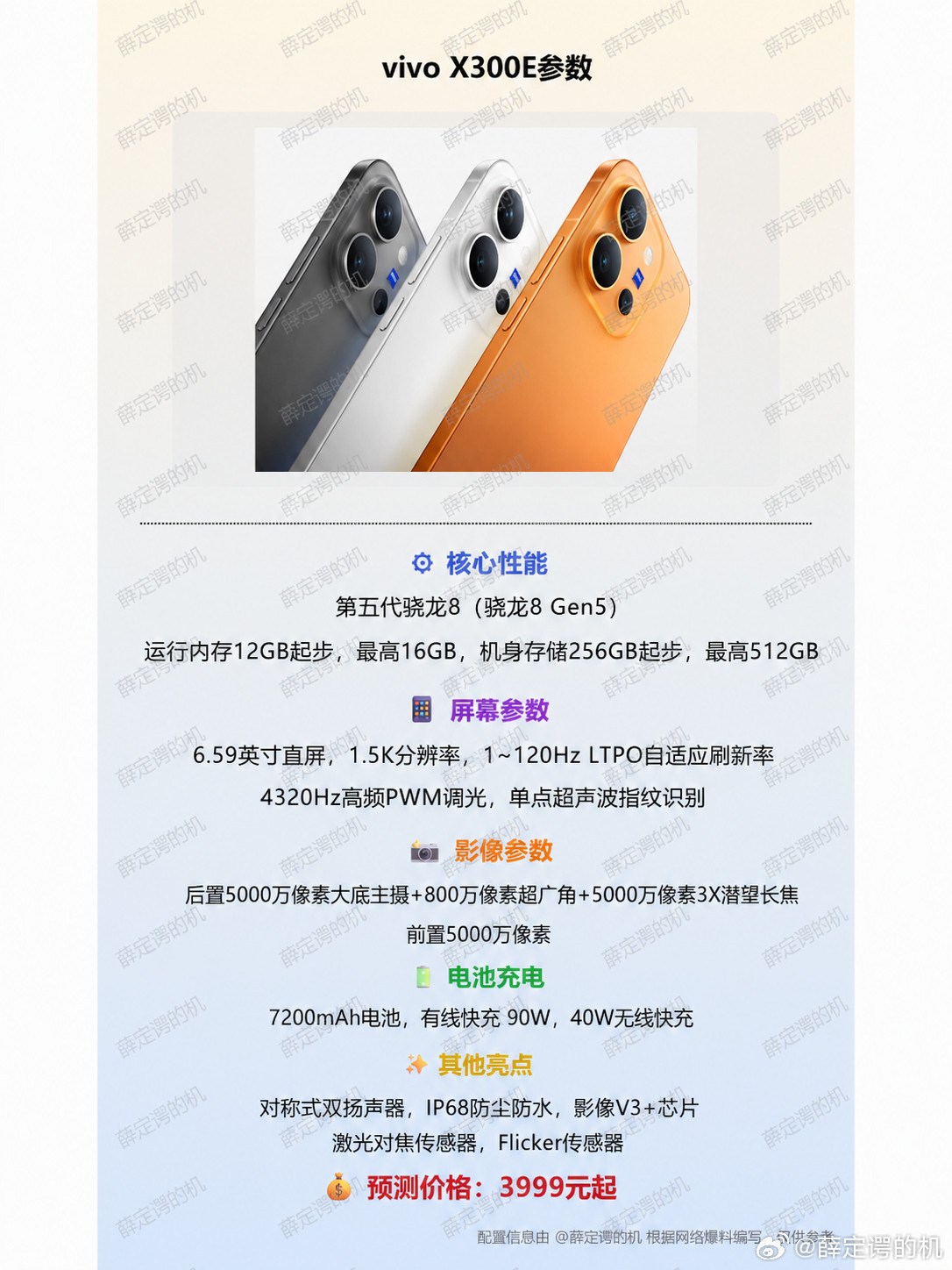 vivoX300E配置大曝光！定位介于X300和S50Promini之间v