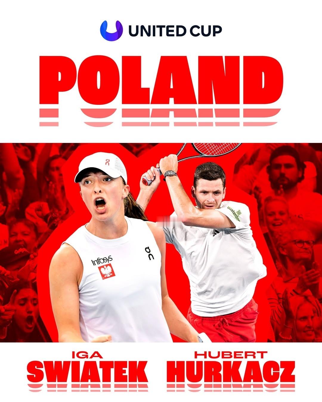 联合杯官宣三组阵容！波兰：斯瓦泰克、胡尔卡奇英国：拉杜卡努、德雷珀澳大利亚：德米