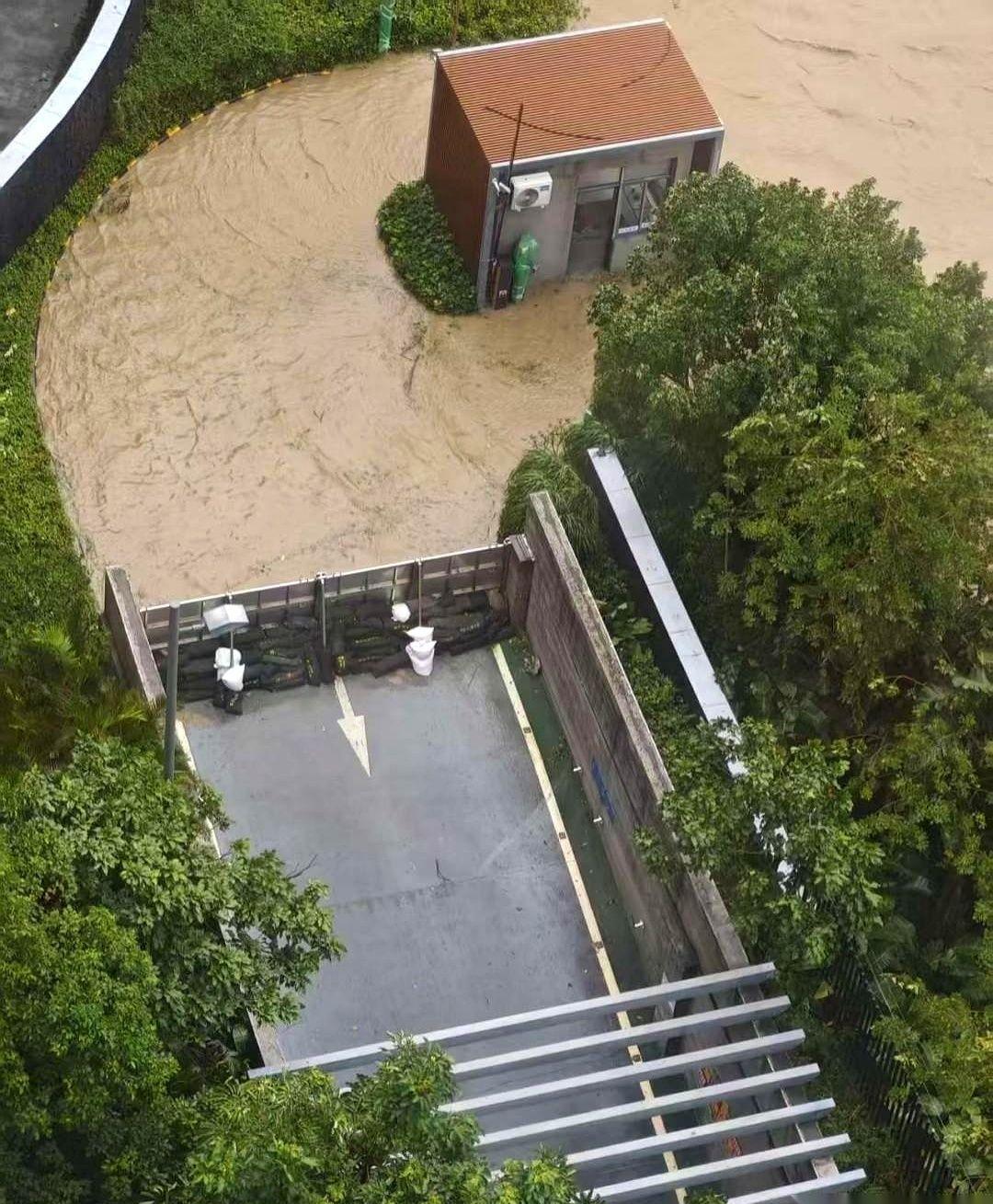 暴雨前夜，他看见物业往车库口插了三块金属板，两边裹着橡胶条，底下沙袋一压，水泵自