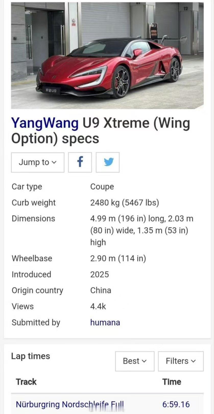 纽北官方已公布仰望U9X成绩，量产全球第11，全国第一。快，就是快！有意义！[d