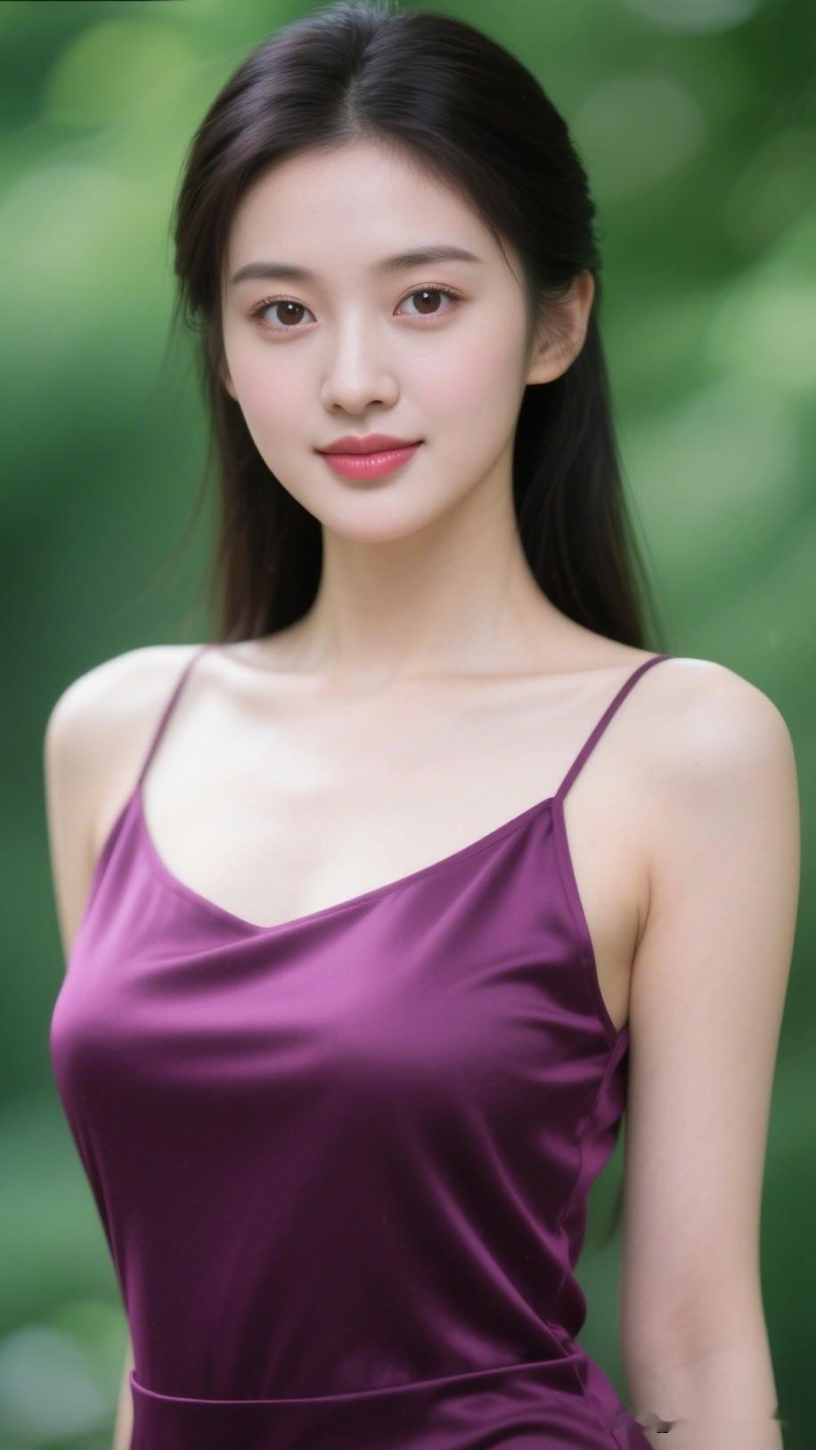 紫衣美人，绿意盈盈。什么样子的女人才是最美的温柔紫裙少女，自然清新，美如画卷