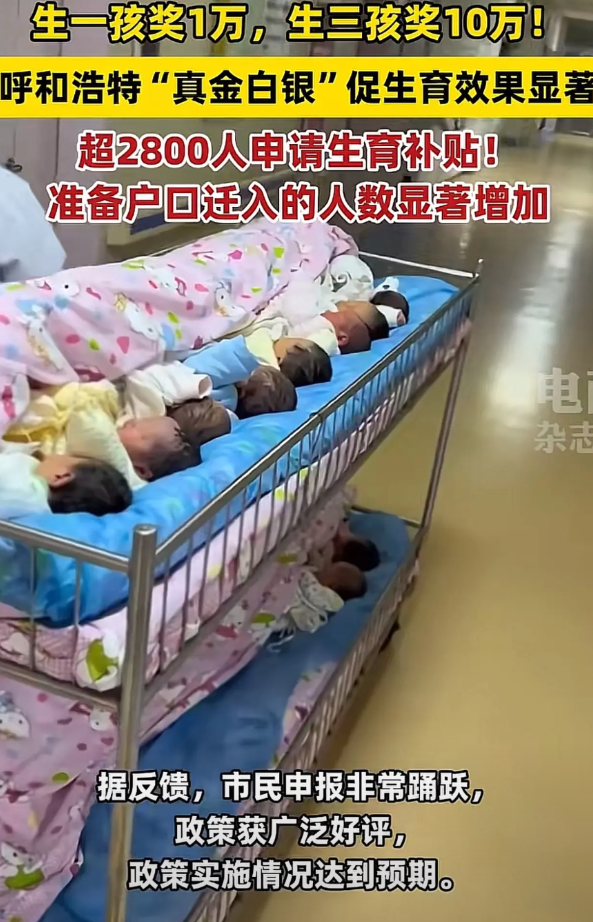 生一娃奖励1万，生三娃奖励10万，呼和浩特“真金白银”促生育！政策推出后