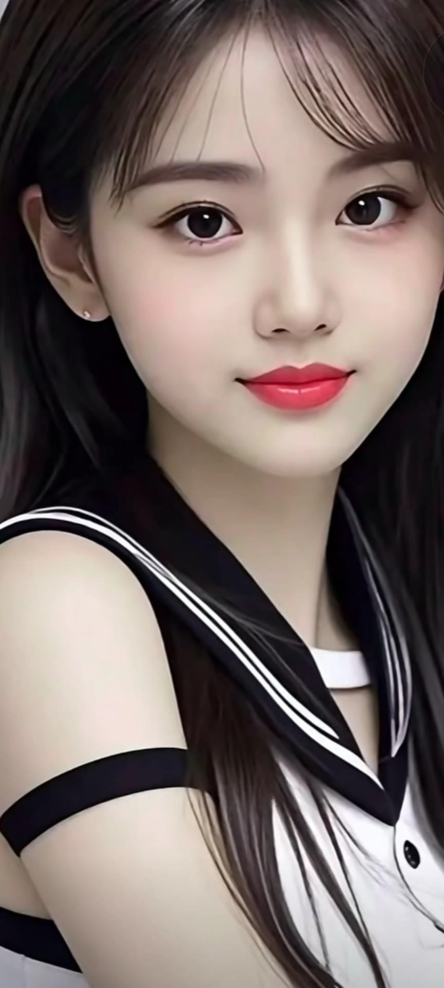 甜美日系少女风，红唇与黑发相映成趣，清新可爱！💄👩‍❤️‍💋‍👩