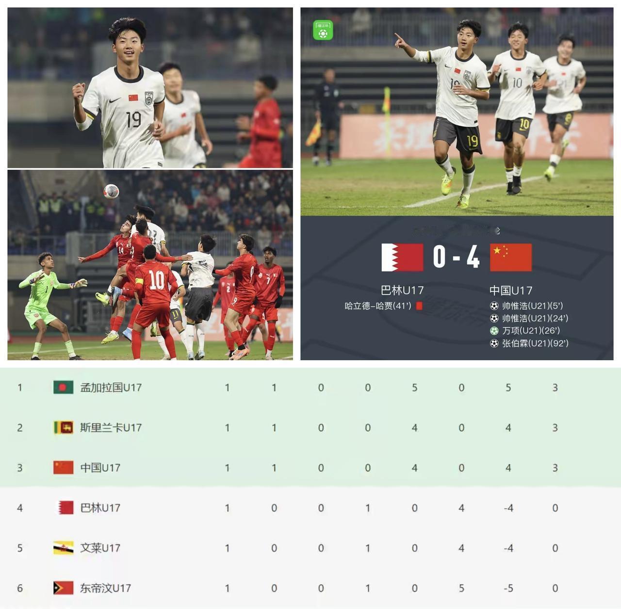 ✨天亮了，U17亚预赛大胜巴✨🐼U17国足以4：1大胜巴林。这批中国小孩