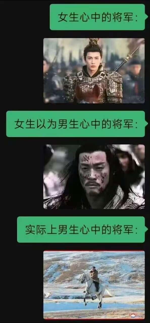 原来男女心中的“将军”，差距能大到隔着一个银河系！女生心中的将军，是身披金甲、