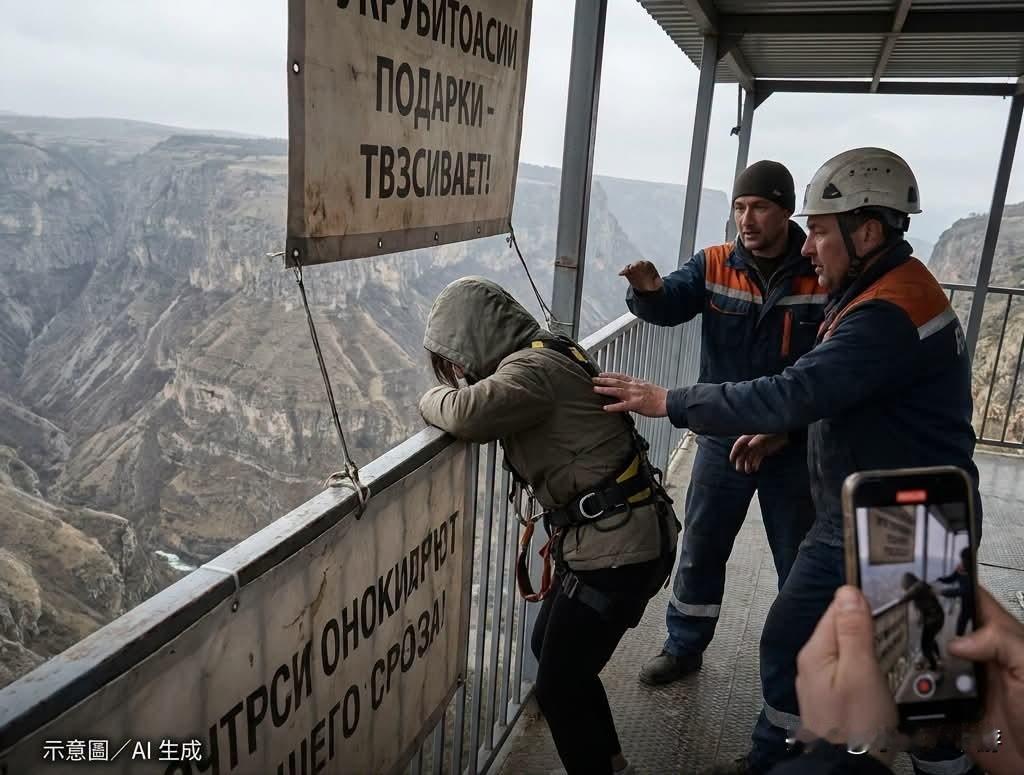 从79米高的悬崖往下看是什么感觉？这名俄罗斯女游客哭着说不要跳，没想到下一秒，工