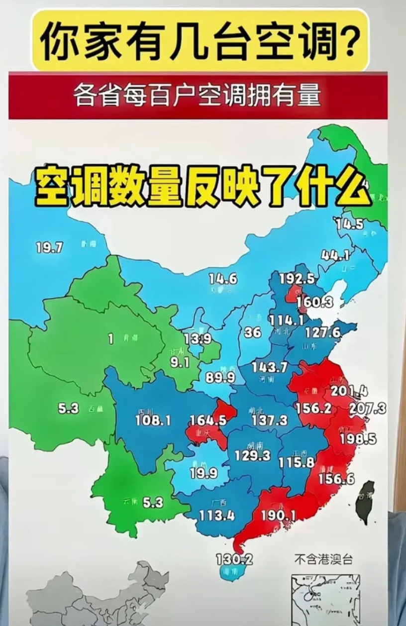 全国各省！每百户空调数量图！！！