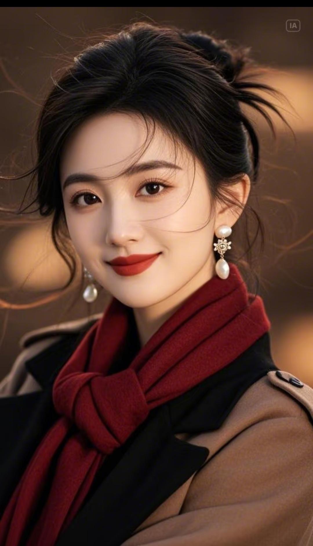 优雅红唇，复古耳环，秋冬穿搭指南。高雅气质美女美女人像群