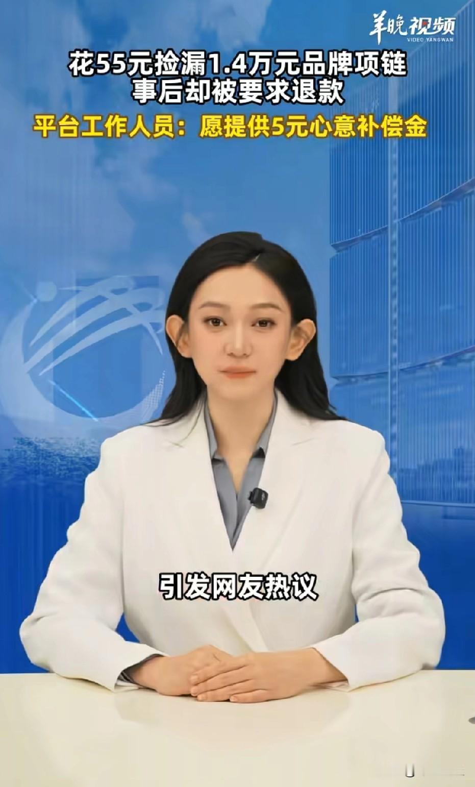 浙江杭州，女子在网上刷到实际价值1.41万元的蝴蝶项链，但标价仅55元，她确认价