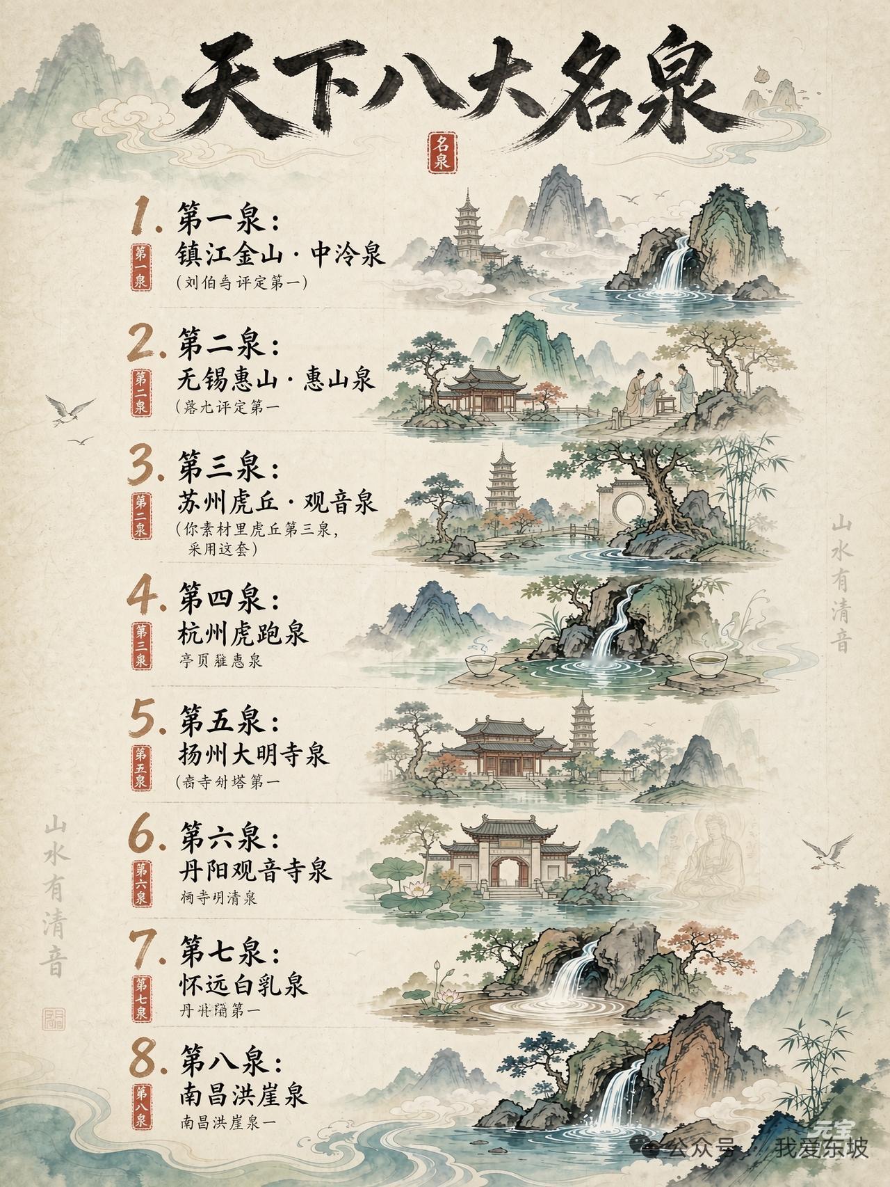 中国八大名泉可太有说道了。济南趵突泉被誉为“天下第一泉”，泉水澄澈清洌，喷涌而出