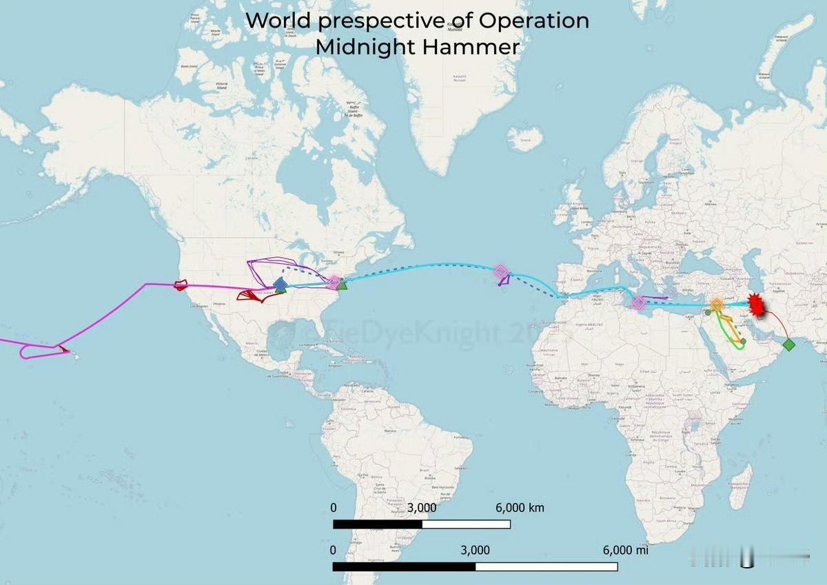美军可能的打击路线还是轰炸机本土起飞，走地中海突入伊朗，炸完去迭戈加西亚降落。视