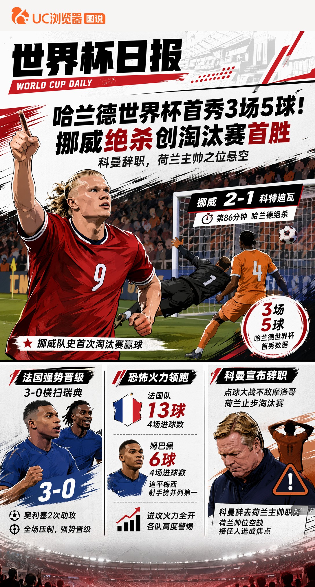 哈兰德世界杯首秀3场5球！挪威绝杀创淘汰赛首胜