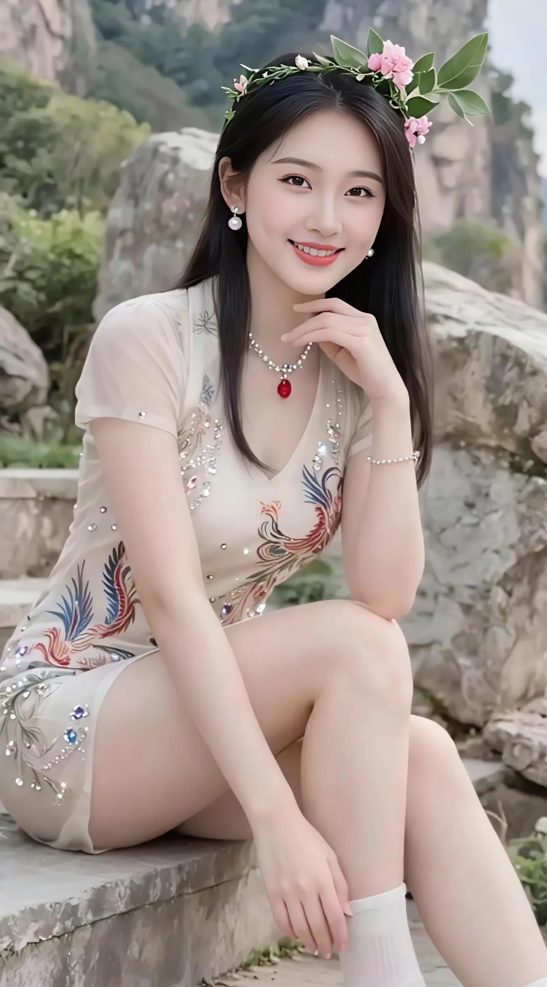 仙气飘飘的仙女，置身于山水之间，美得令人窒息！