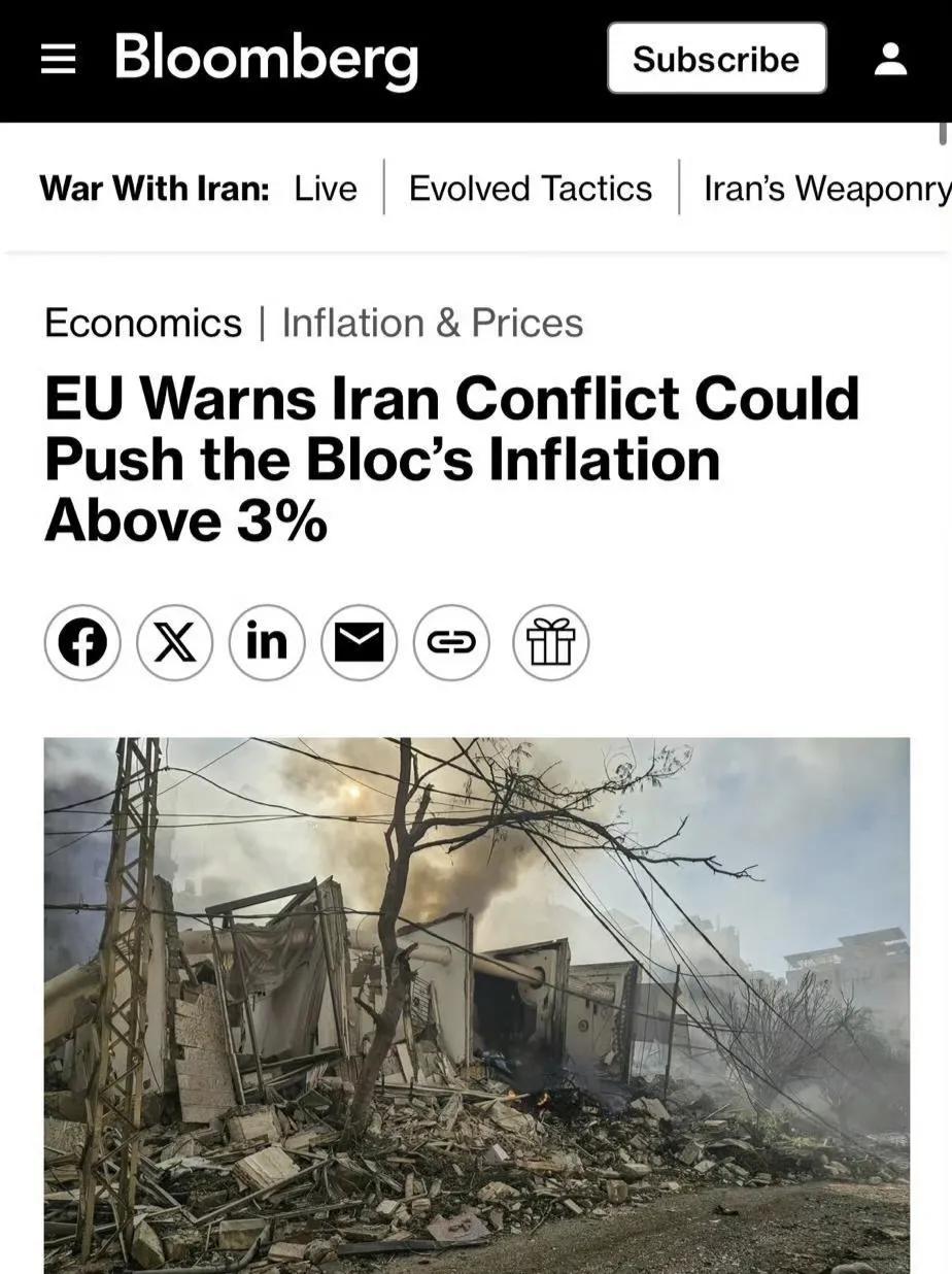 美国彭博社报道，欧盟直接放话警告，要是布伦特原油价格一直飘在每桶100美元左右，