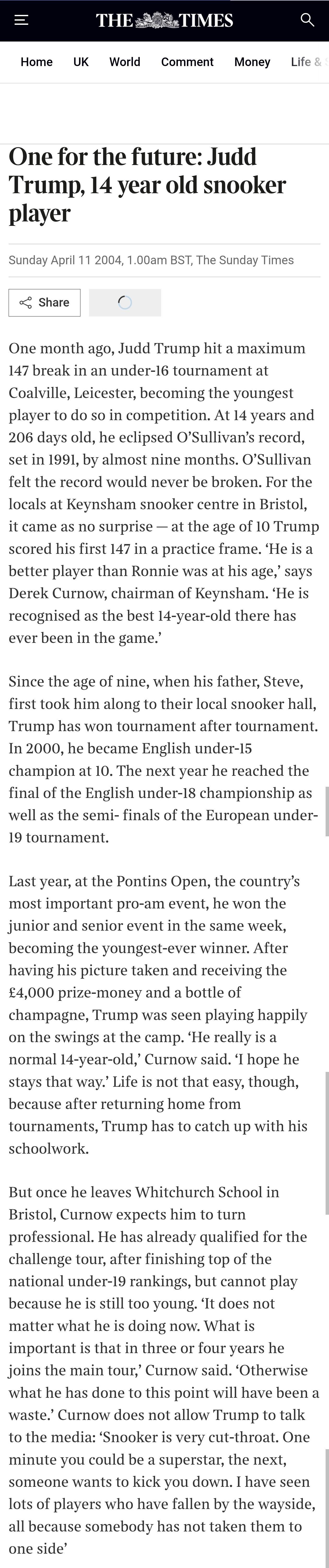 【未来之星：14岁斯诺克选手贾德·特鲁姆普】TheSundayTimes，
