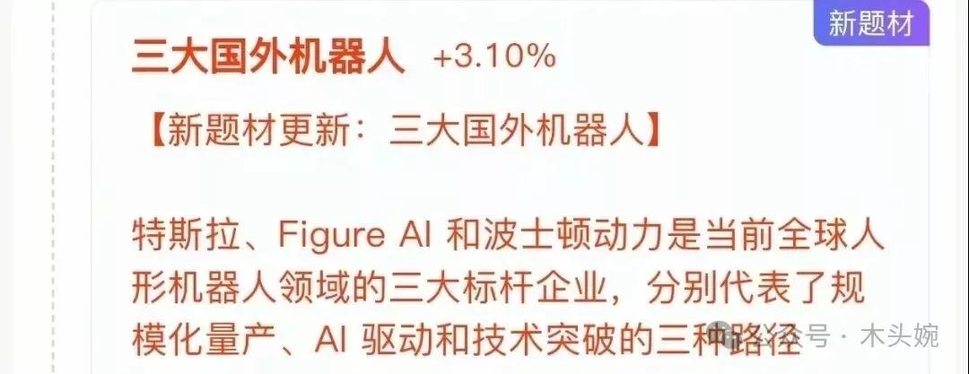 新题材：三大国际机器人概念特斯拉、FigureAI、波士顿动力作为全球人形机