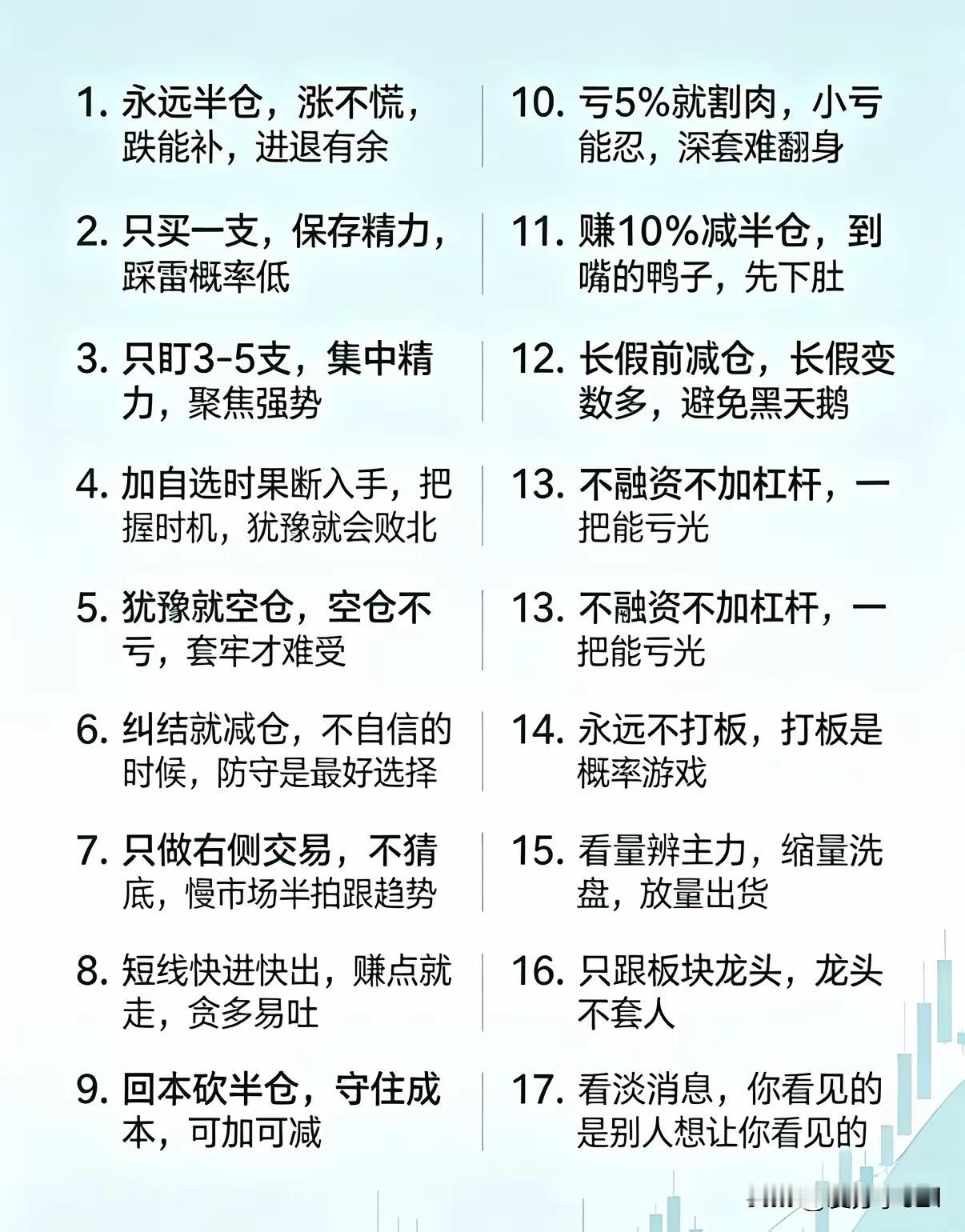 17条散户生存铁律，看完少亏几万！家人们，炒股想不被割，先把这17条刻进D