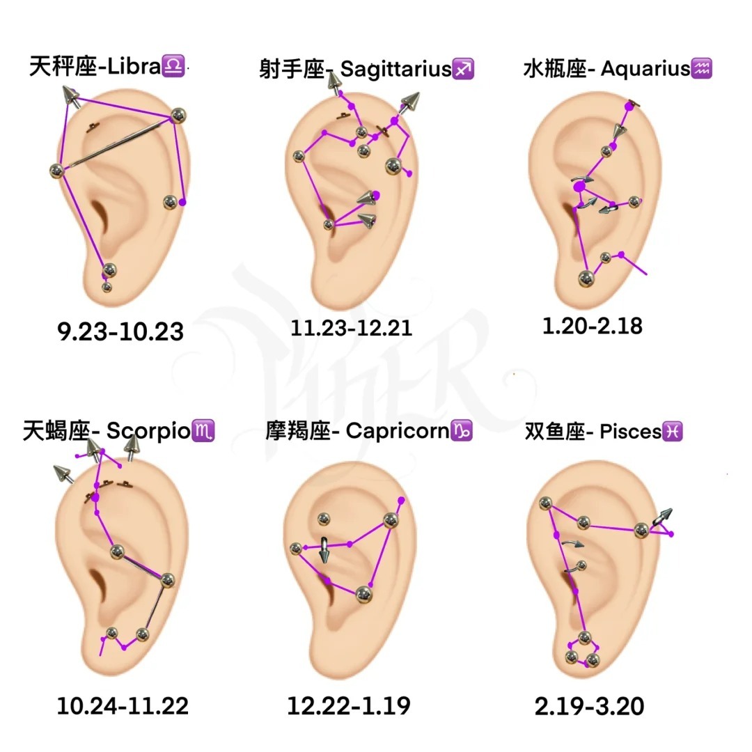 快来看看你的星座的耳洞设计吧美妆坦白局cr:武汉穿孔师11