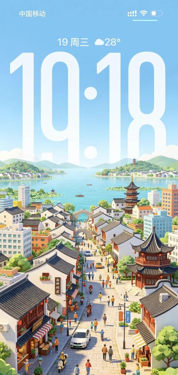 在卡通世界里逛苏州丨iOS26壁纸1448iphone壁纸每日壁纸推荐高清