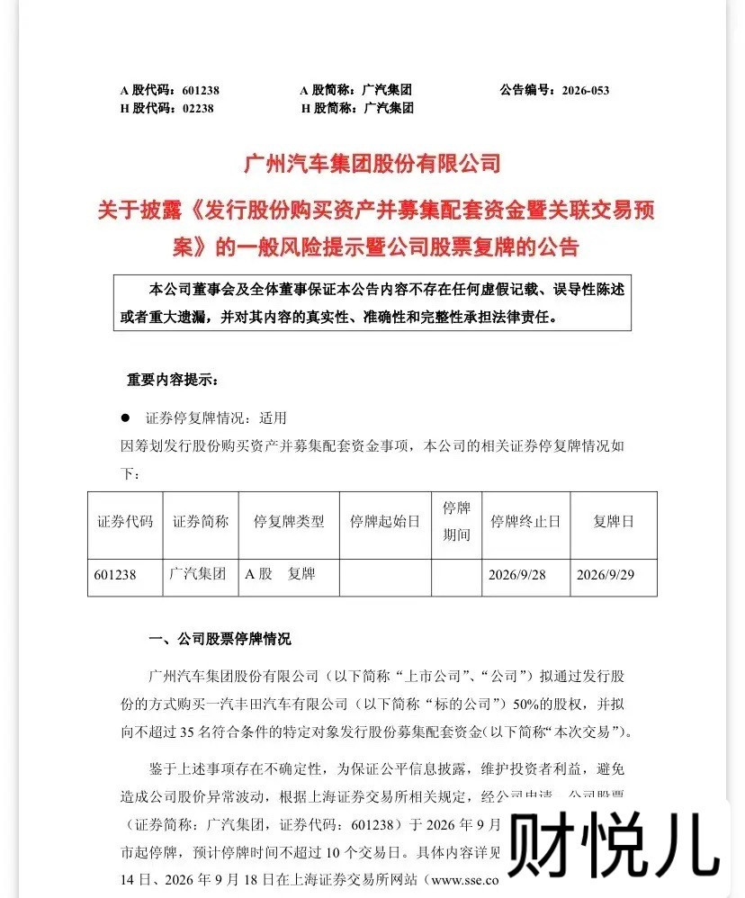 广汽复牌后会有几个涨停板？广汽收购一汽丰田50%股权，明天复牌。几个关键点先摆这：发行价5.75元/