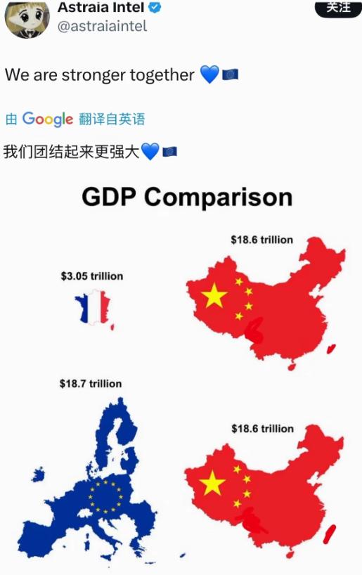 欧盟集体“心虚”？中国GDP逼近，内部分歧加剧，法国网友一图揭示困境