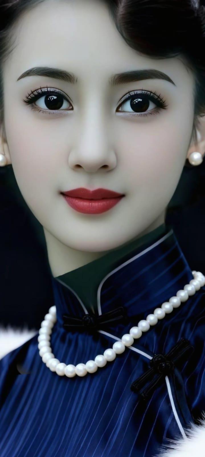 复古优雅，珍珠与旗袍的完美结合，尽显东方韵味。