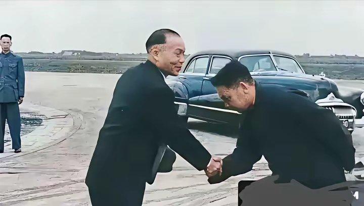 1949年4月，李宗仁与蒋经国在杭州笕桥机场握手，李宗仁时任“代总统”，蒋经国代