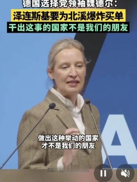 1月26日，德国选择党领袖爱丽丝·魏德尔称，“我可以明确告诉大家，待我们执掌政权