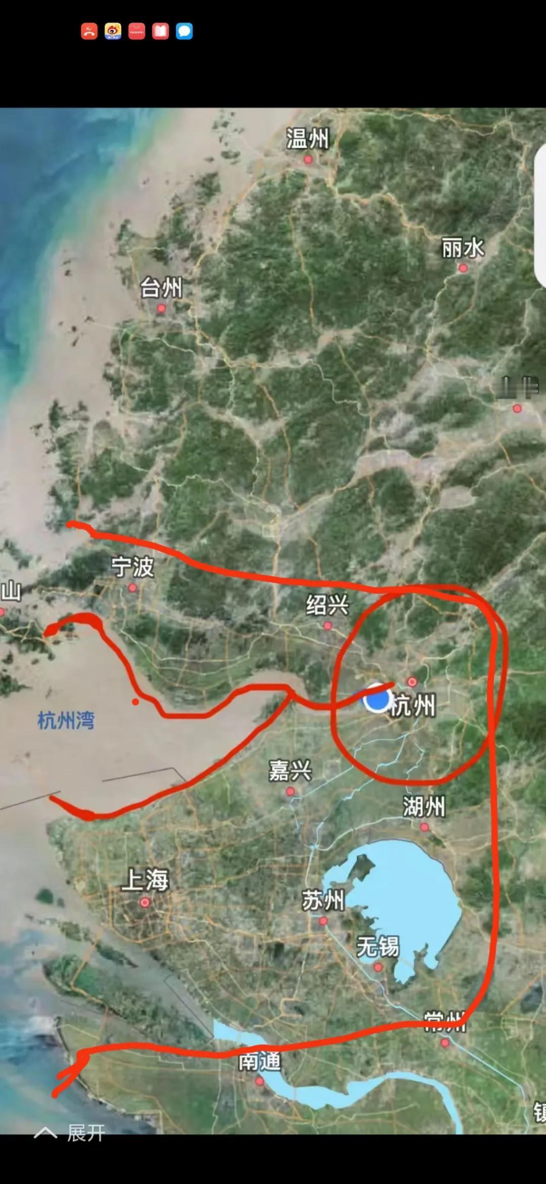 把江苏浙江上海地图倒向看。长三角上海是世界中心。湖州杭州宁波靠山聚宝盆。