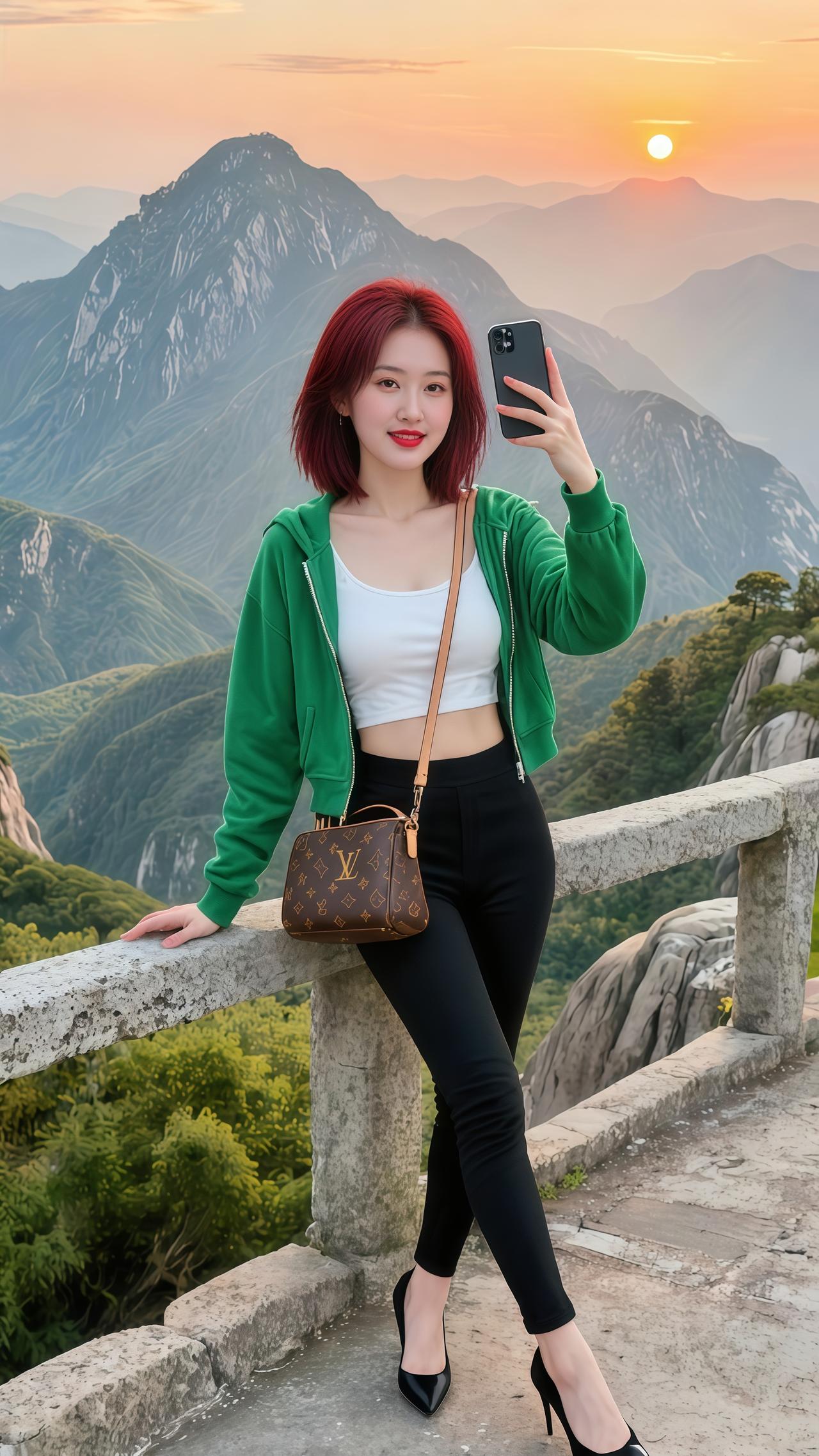 山上风景户外旅行穿搭