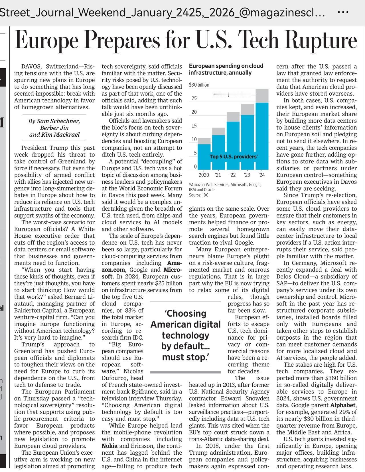 欧洲跟美国脱钩？欧洲似乎已经动了念头，准备跟美国技术决裂。瑞士达沃斯分裂大会的