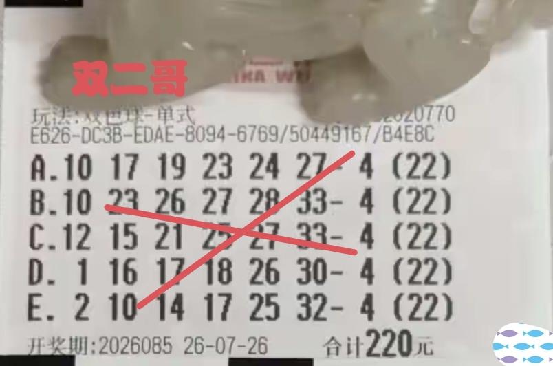 很遗憾，双二哥依旧未能打破目前不中奖的僵局。在第85期福彩双色球当中，双二哥采