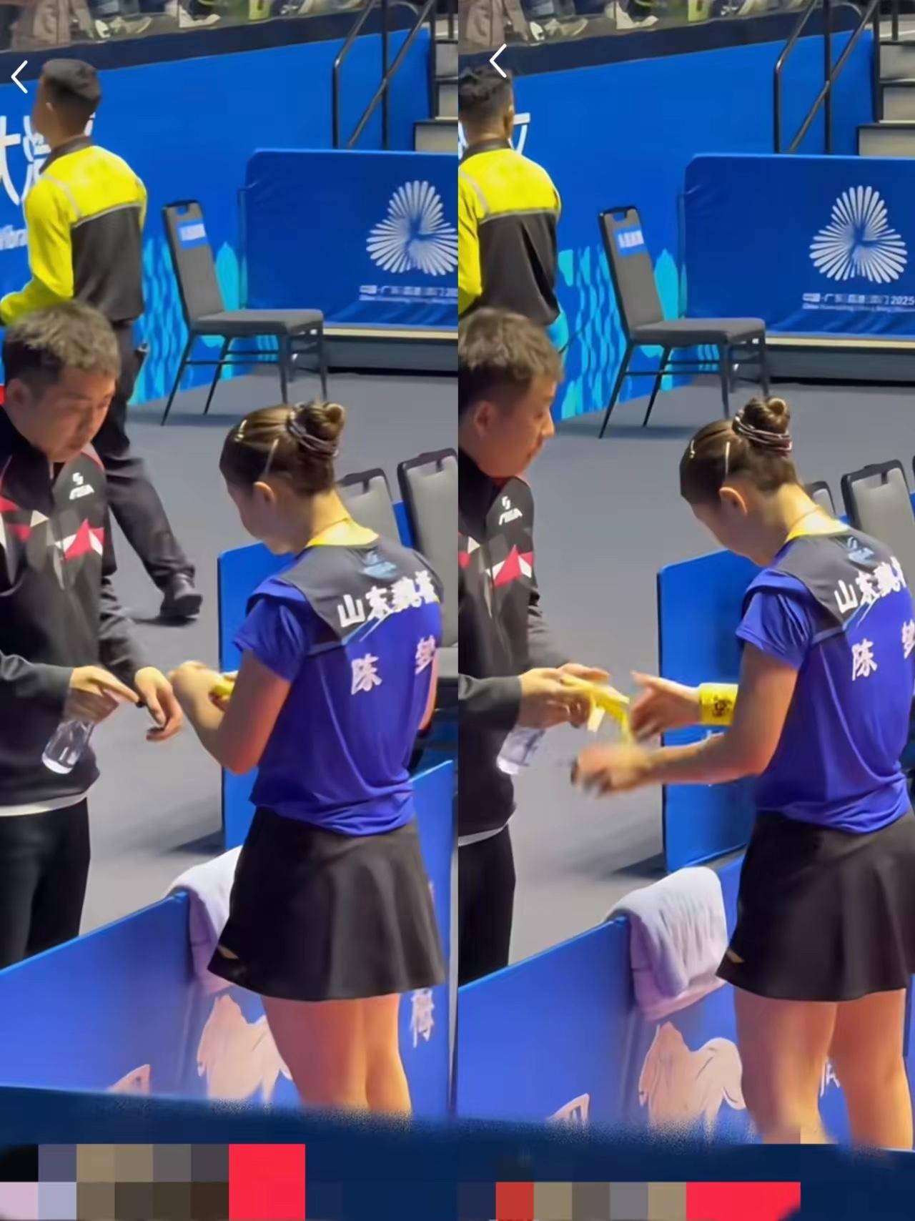 一个动作，再次证明了陈梦的人品陈梦和蒯曼的比赛里，她吃完半根香蕉，是用双手把香