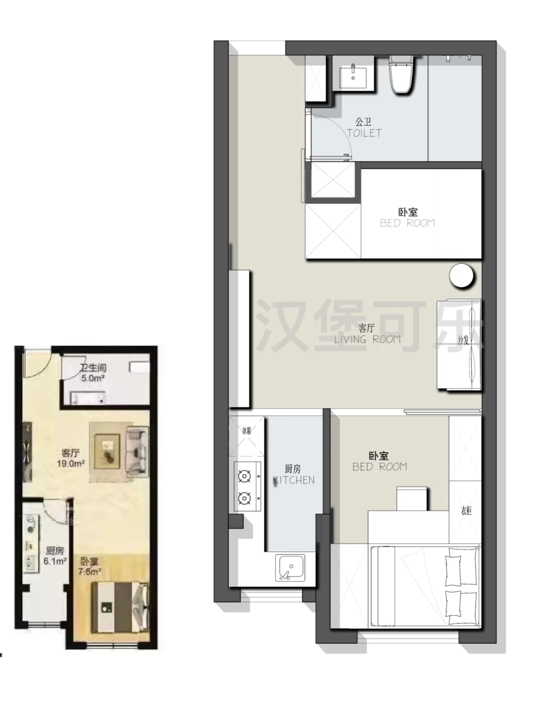 户型优化/小户型两居室平面方案设计