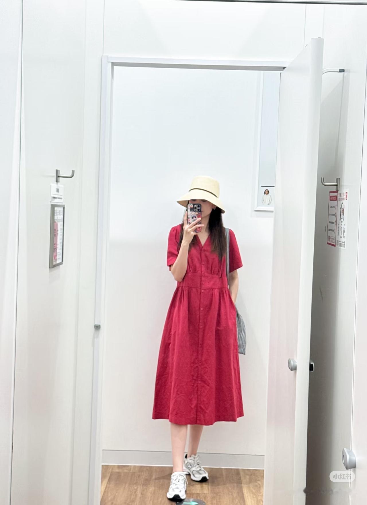 优衣库｜优衣库红色连衣裙👗，太明媚太显白了