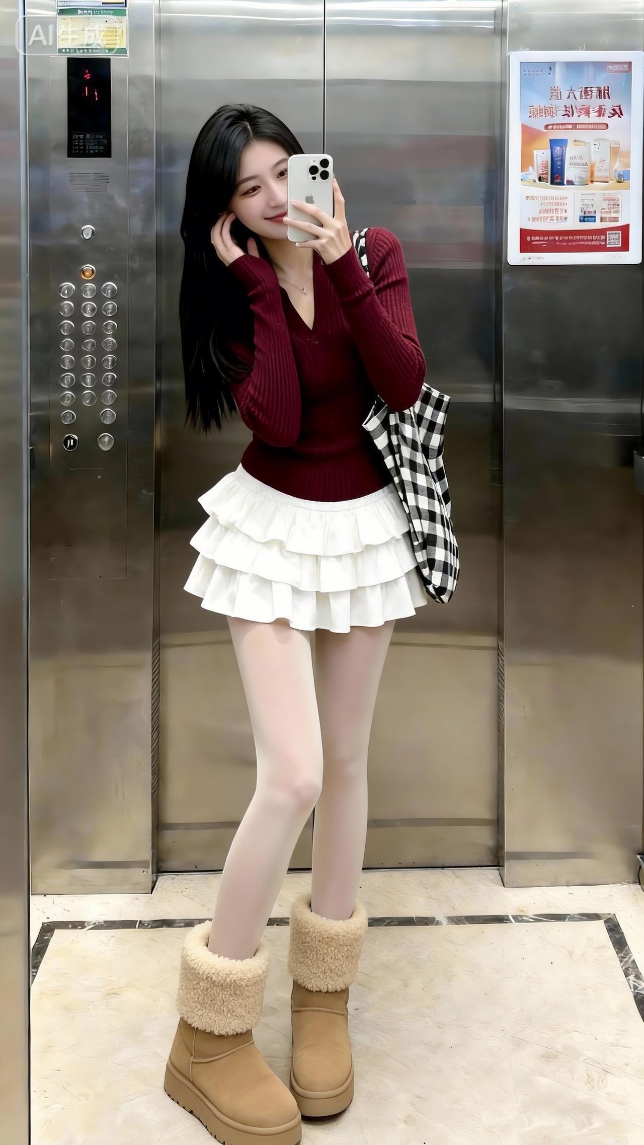 忍不住种草了，酒红毛衣软乎乎还显白，珍珠边+小马刺绣细节感拉满，蛋糕裙自带蓬松感