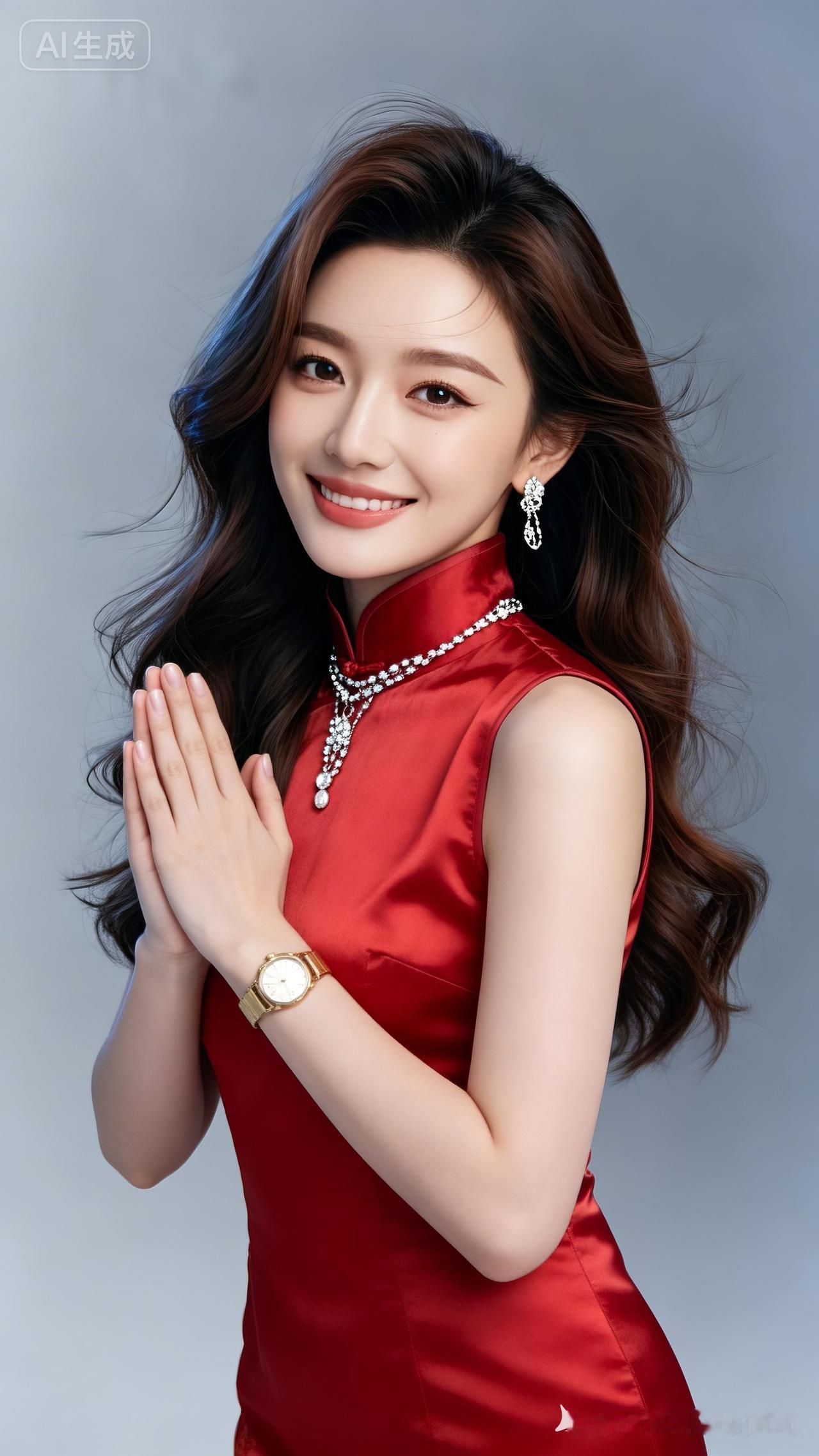 优雅红衣美人，微笑动人，气质非凡！