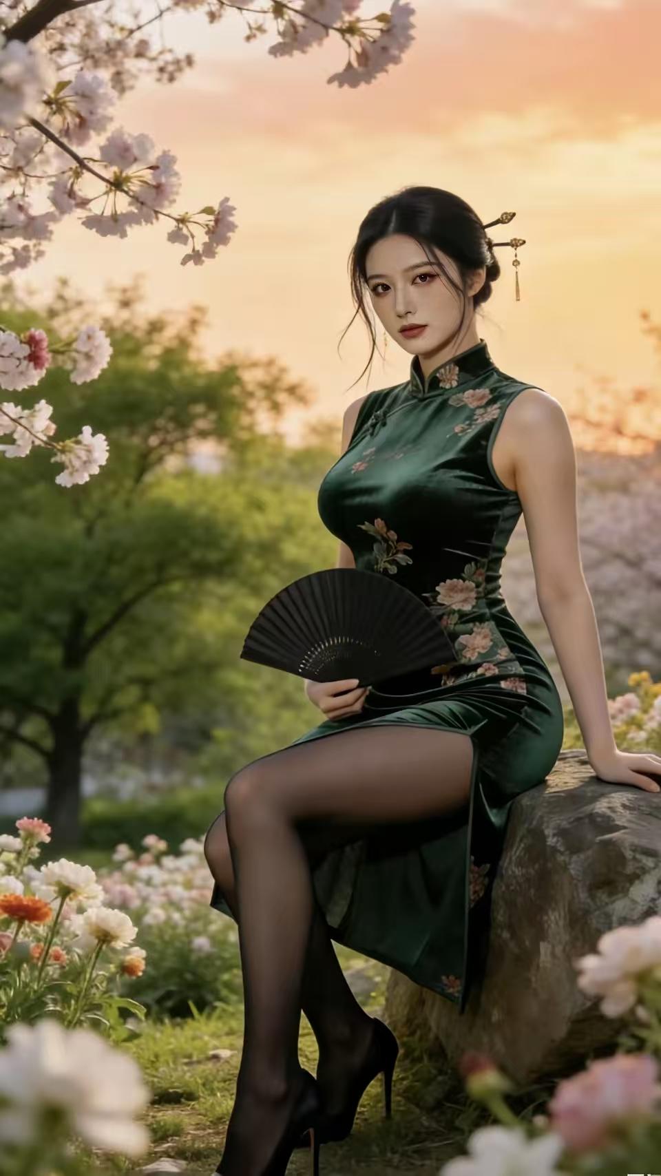 清平乐·春庭旗袍杏雨初透，柳色添姿秀。新著旗袍桃影右，扇底香风盈袖。