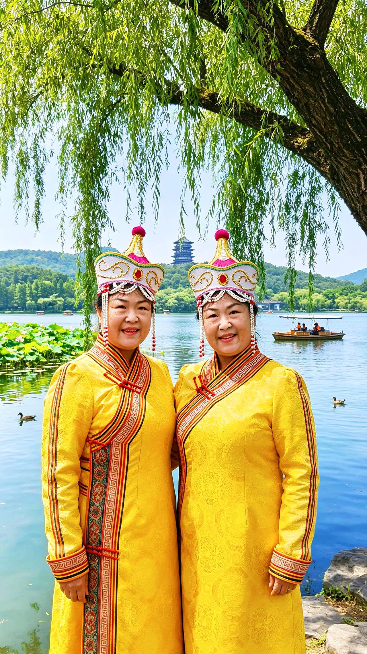 这俩“双胞胎”是不是走错片场了？一个湖边，一个草原，愣是拍出了“异国恋”的感觉。