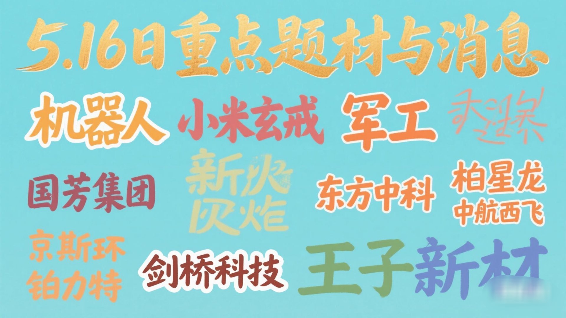 以下是经过重新梳理和表达的5月16日重点题材与消息汇总：一、行业热点题材1.