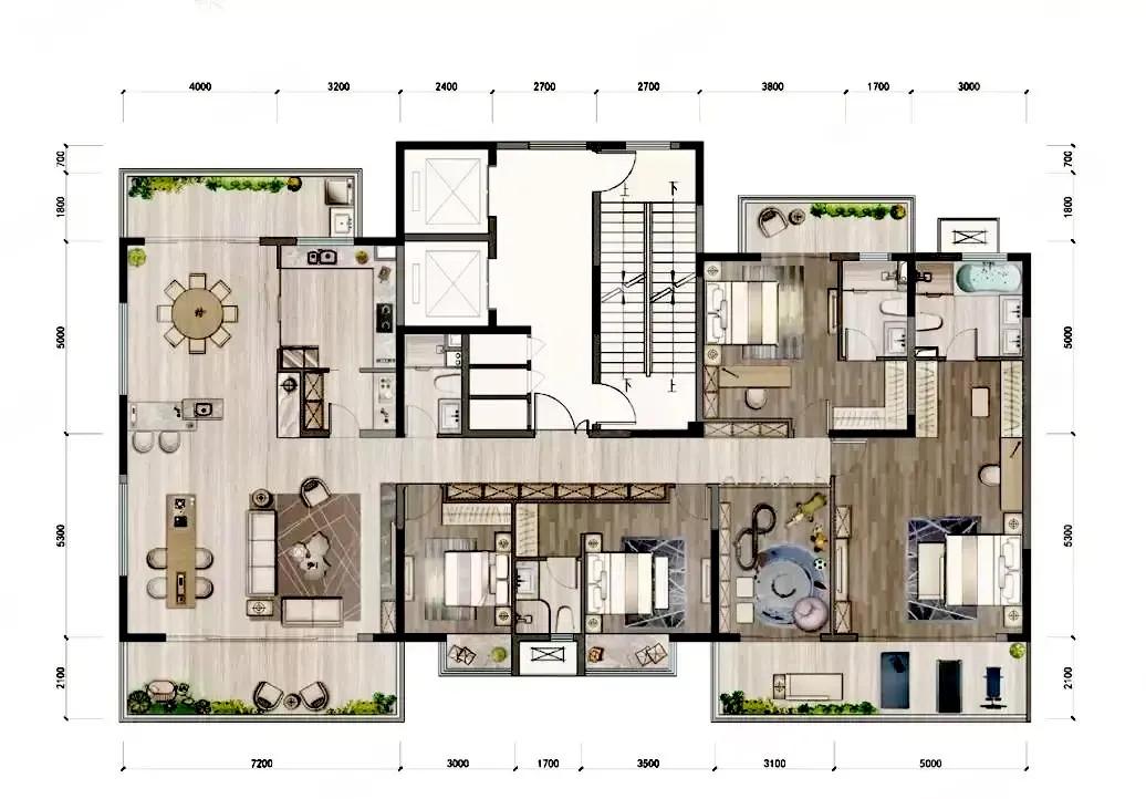 实用主义，在这263㎡五房里体现得淋漓尽致。7米大阳台贯穿客厅，采光直接拉