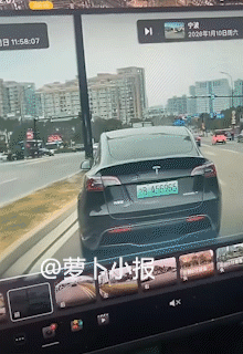 这辆不走寻常路的特斯拉，见杆就往上爬。这是一段车载摄像视频，时间1月18日11