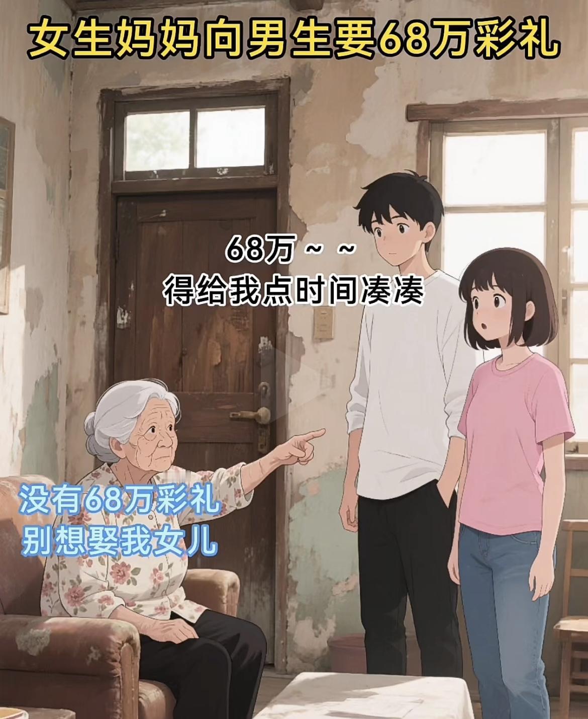 “一个真爱的男子，凑了68W彩礼，足见其心是真的喜欢姑娘了[扁嘴]丈母娘