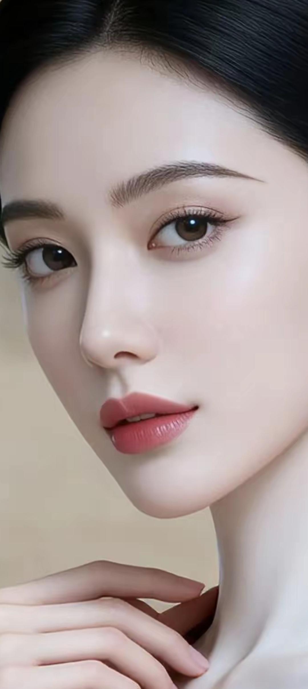 温柔眼眸，细腻肌肤，如瓷娃娃般精致动人。