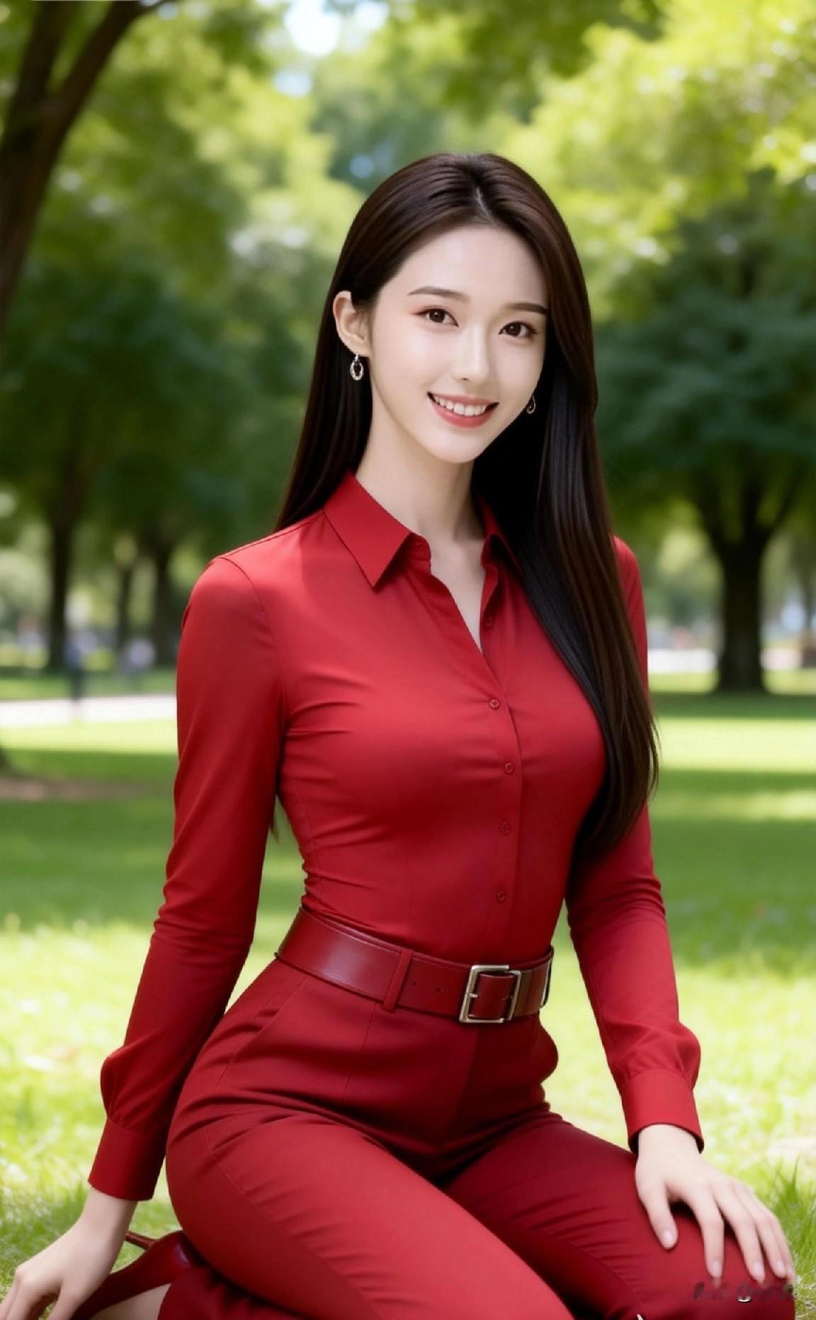 元气满满的少女，在绿意盎然的公园里绽放笑容！🌿💃✨