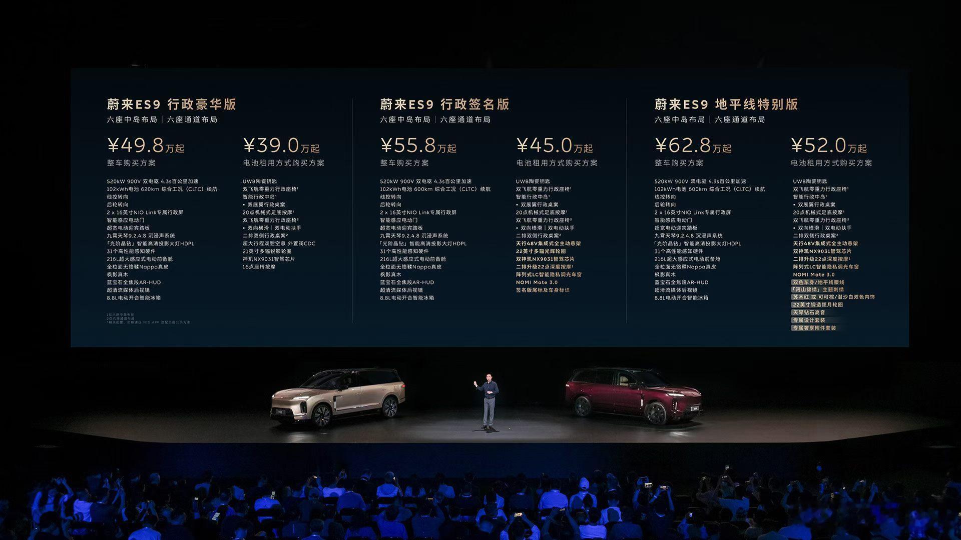 关于蔚来ES9的价格，简单说几句：1，Baas价格39万的行政豪华版已经非常好了