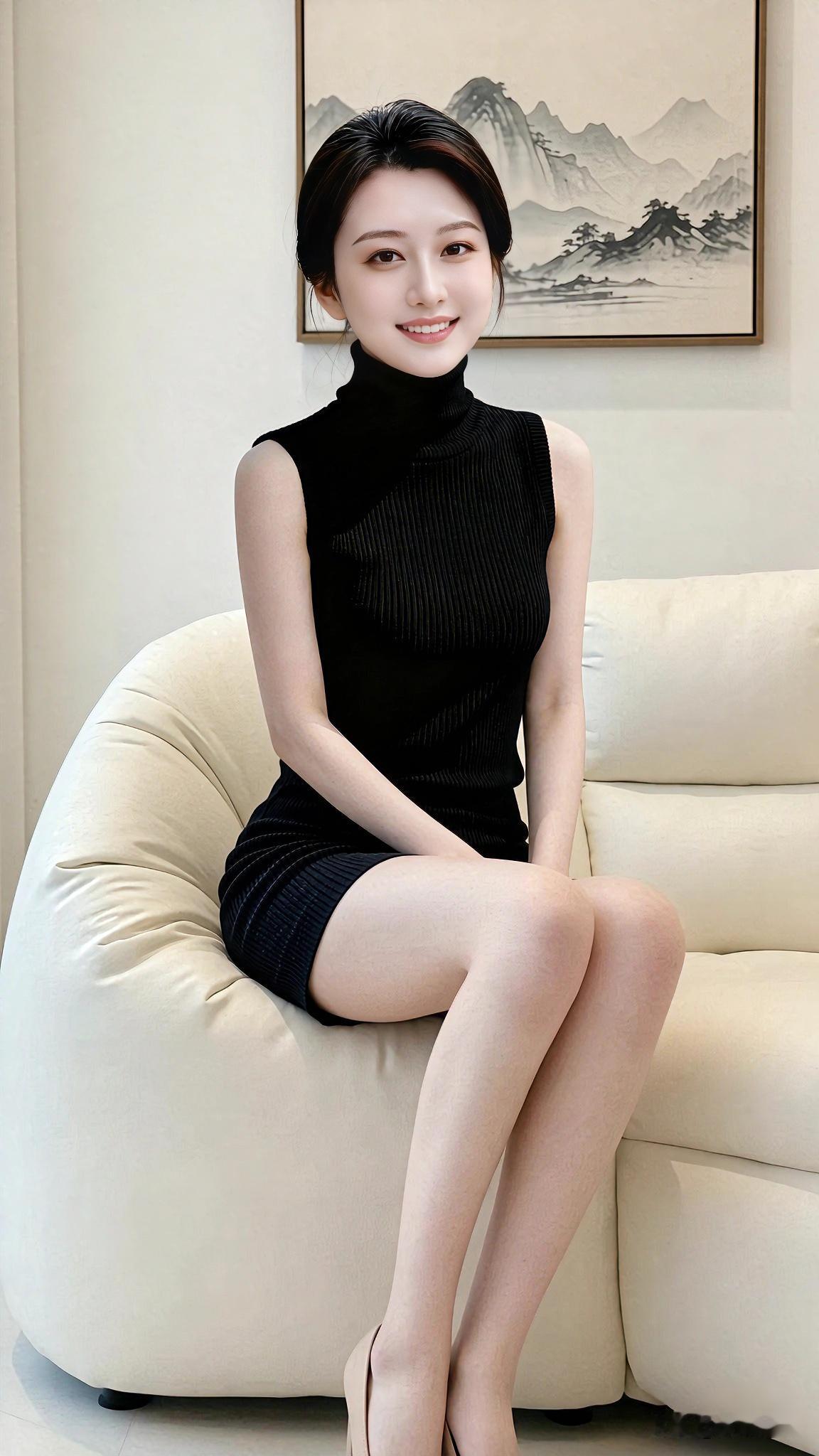 简约黑色无袖高领针织裙，自带优雅气质。贴身的版型勾勒柔和线条，高领设计沉稳大方，