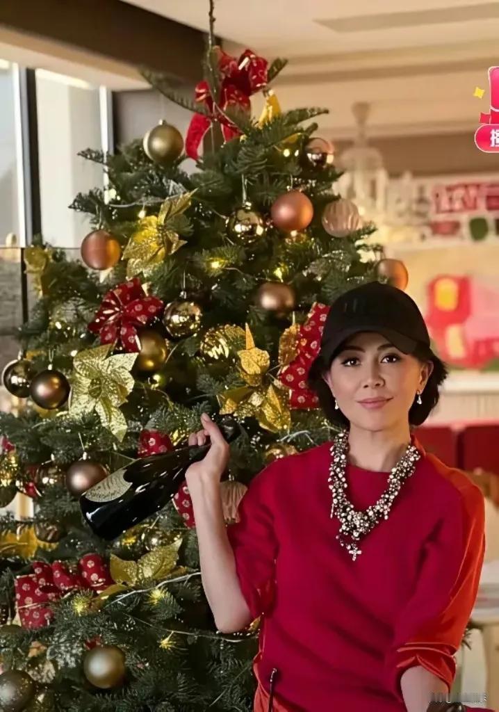 60岁的刘嘉玲独自在家过圣诞，空荡荡的豪宅里，唯有一株精美圣诞树相伴，画面略显孤