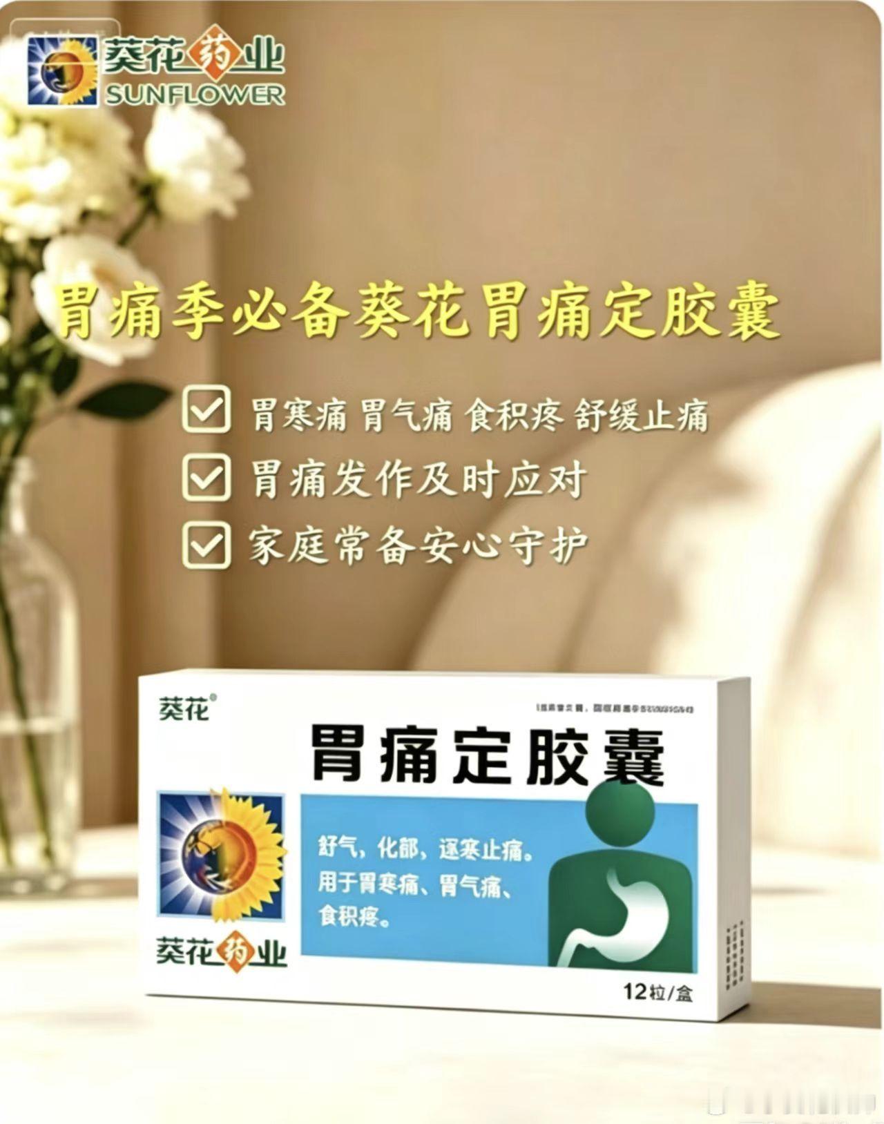 人参红花补气血，修复溃疡胃痛定。寒痛气痛食积痛，一次一粒胃痛定。家中常备，及时守